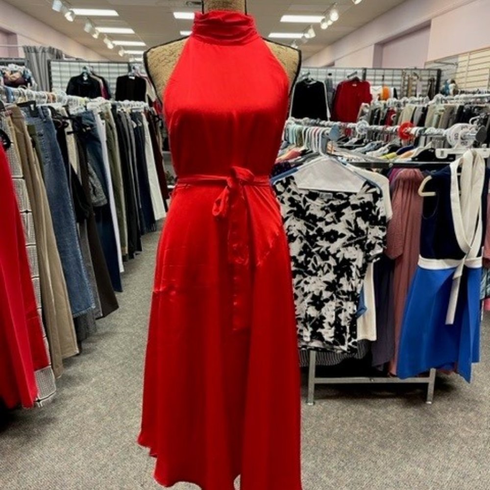 Red Halter Top Dress With Waist Belt